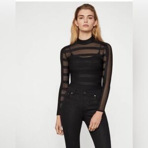 BCBGMAXAZRIA Sheer Stripe Mock Neck Bodysuit Size Medium - NNT